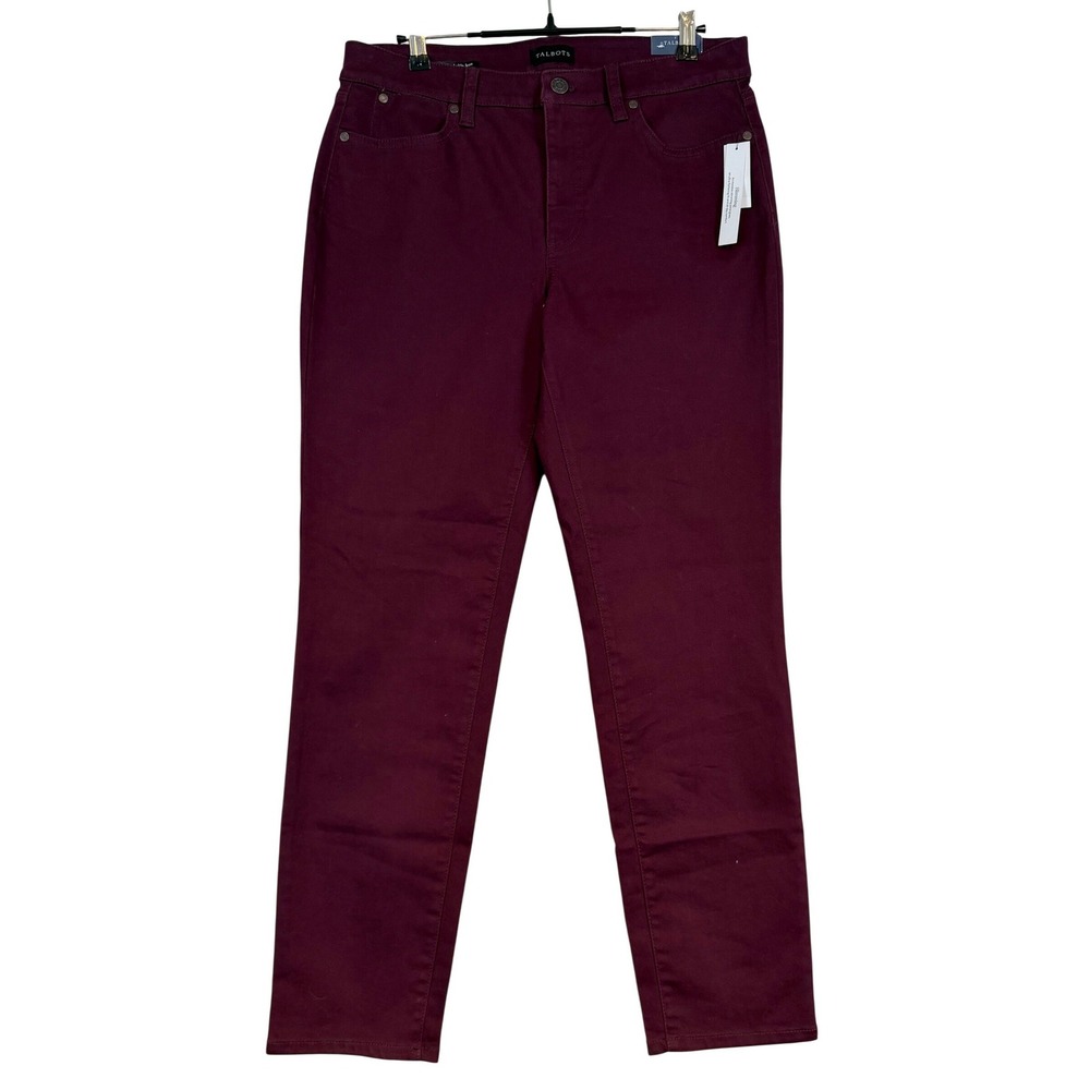 Talbots Womens Slim Ankle Jean Burgundy Mid Rise‎ Slimming Panel Size 8 NWT Prep